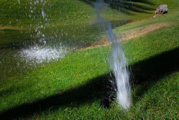 Broken Sprinklerheads Waste Water in the Dark